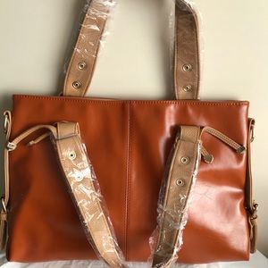 ChrisPaulo Brown Large Faux Leather Satchel Shoulder Bag